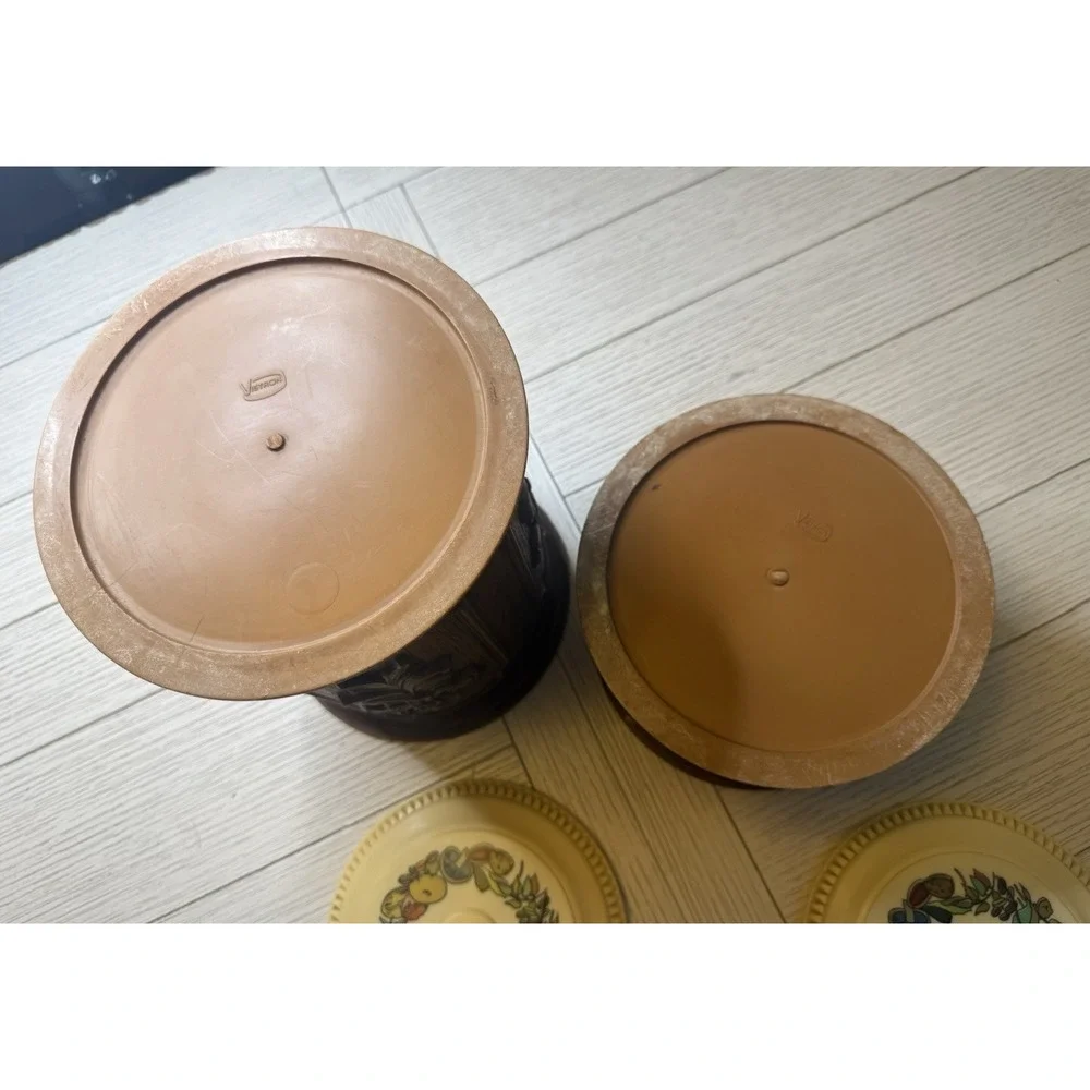 Set Of 2 VIntage Vistron Faux Wood Molded Plastic Canisters with Lids. Mushrooms